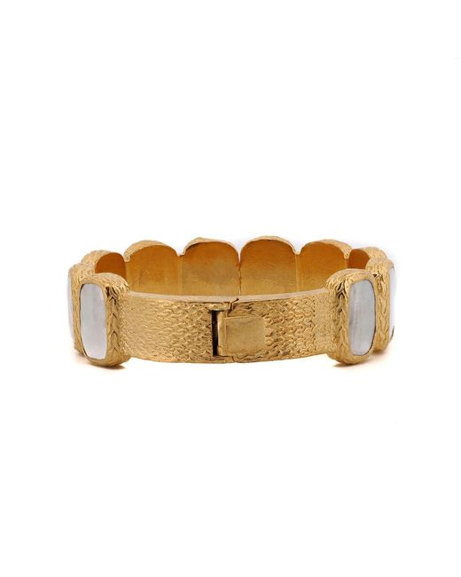Ebru Jewelry Brown Golden Aura Elegant Pearl Stone Cuff Bracelet