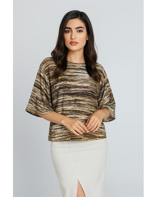Conquista Gray Textured Knit-Effect Printed Oversized T-Shirt