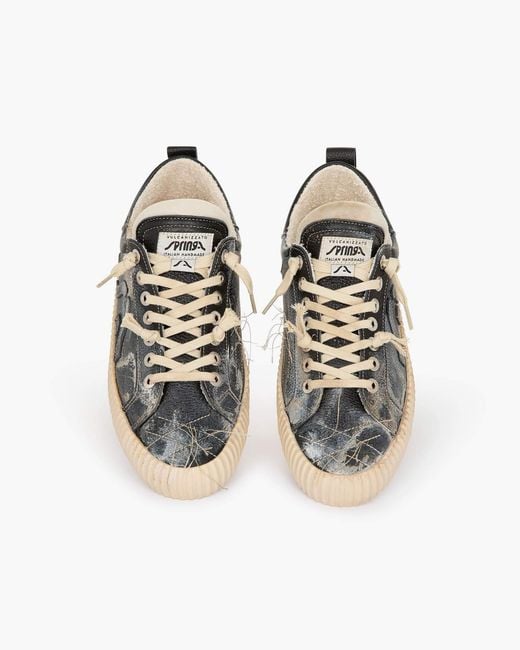 Springa | Unique Vulcanized Sneakers Italian Handmade Blue Wavy Leather Embroidery Vintage Sneakers for men