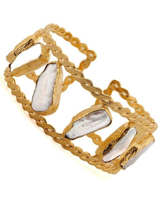 Ebru Jewelry Metallic Majestic & Pearl Cuff Bracelet