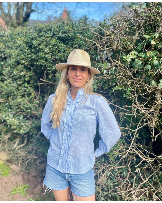 Guinea London Blue Frill Fronted Cotton Blouse