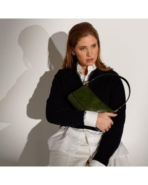 Time Resistance Green Leather Baguette Handbag For