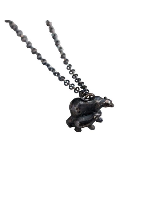 Posh Totty Designs Black Oxidised Sterling Papa Bear Pendant Necklace for men