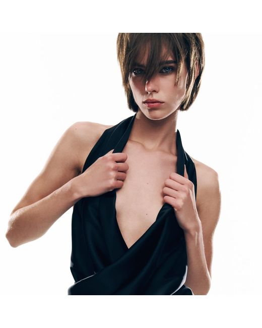 Serotoninn Black Draped Halterneck Top