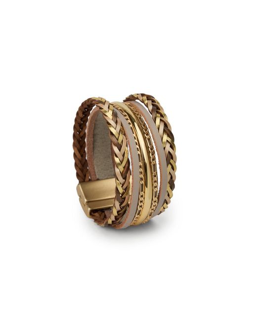 Saachi Metallic Rustic Chain Leather Bracelet