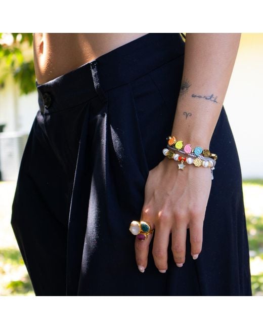 Ebru Jewelry Multicolor Divine Earth Triple Adjustable Gemstone Ring