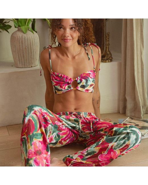 Montce Red Isla Floral Tori Ties Bandeau Bikini Top