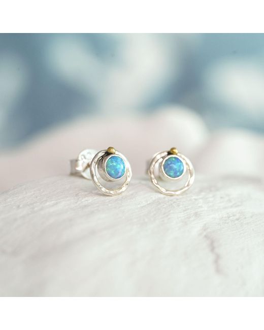 Isla Silver Blue Handmade Dainty Fire Opal Stud Earrings