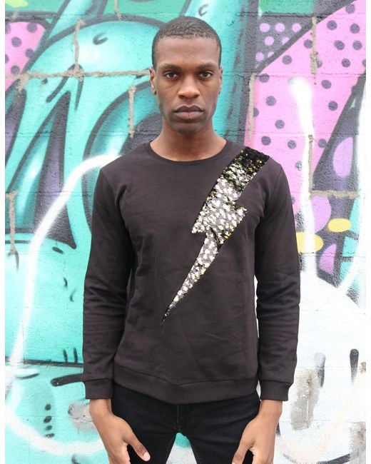 Any Old Iron Multicolor Golden Leopard Sequin Lightning Sweatshirt for men