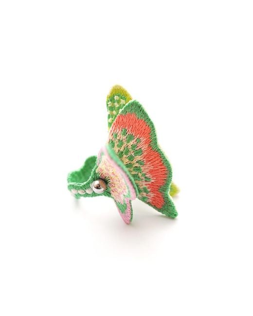 Nana Watanabe Green Land Butterfly Sculptural Embroidered Ring