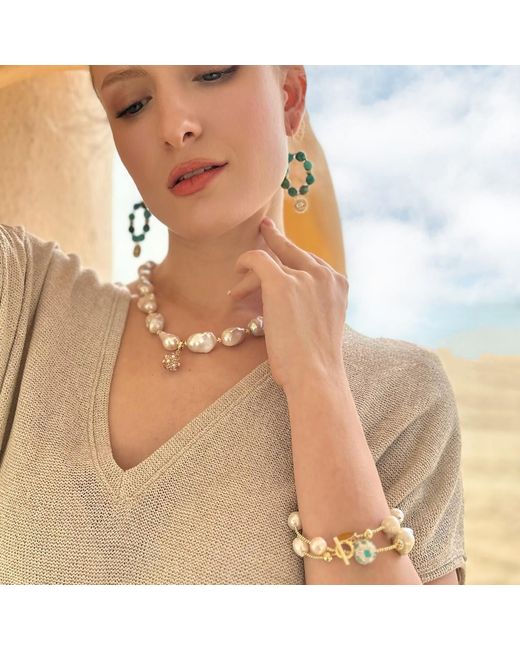 Farra Metallic Baroque Pearls With Double Layers Bracelet /Choker