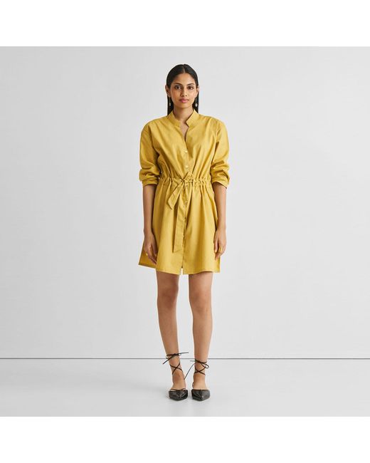REISTOR Yellow Short Tie Waist Dress