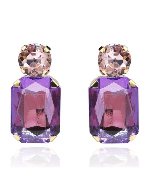 Michael Nash Jewelry Purple Adelle Light Amethyst Crystal Ocatgon And Light Rose Round Stone Drop Earrings