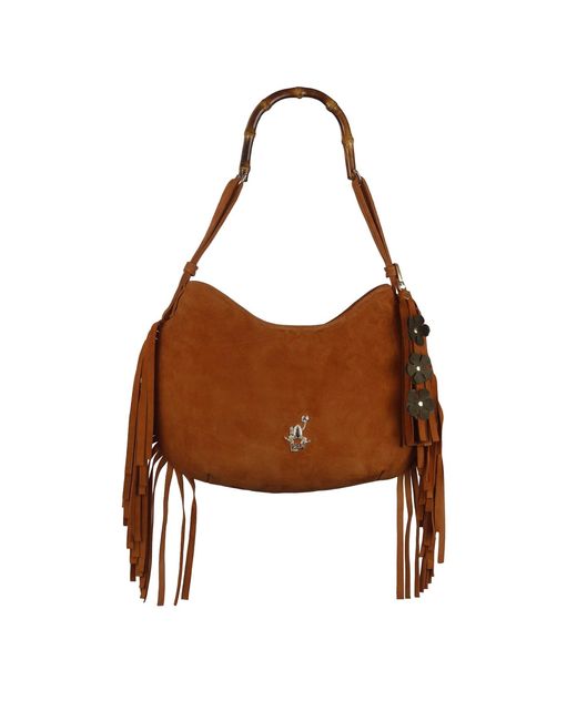 F3Rog by Rana Brown Squash Suede Fringe Gordon Bag