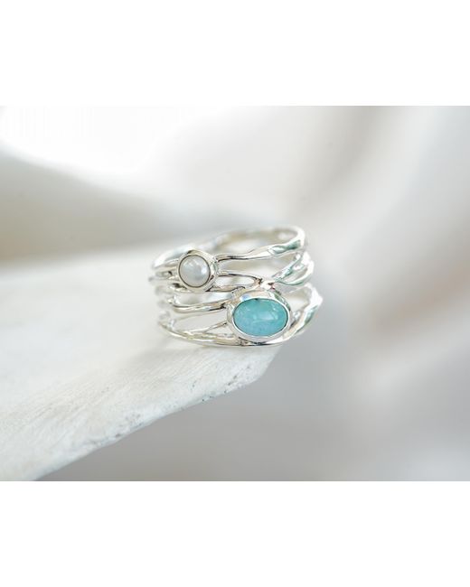 Isla Silver Gray Statement Larimar & Pearl Ring