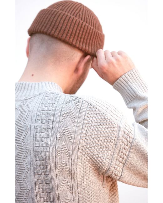 Paul James Knitwear Gray Midweight Cotton Cromer Mock Neck Gansey Jumper for men