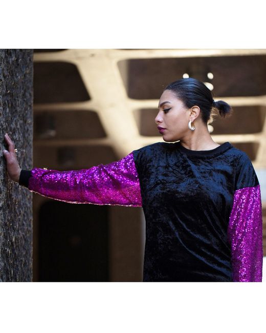 Quillattire Purple Retro Sequin & Velvet Jumper