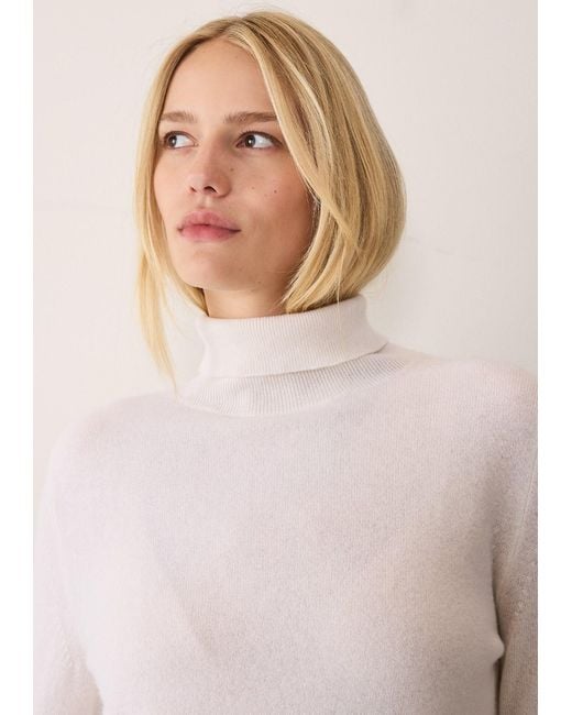 Loop Cashmere White Cashmere Polo Neck Sweater