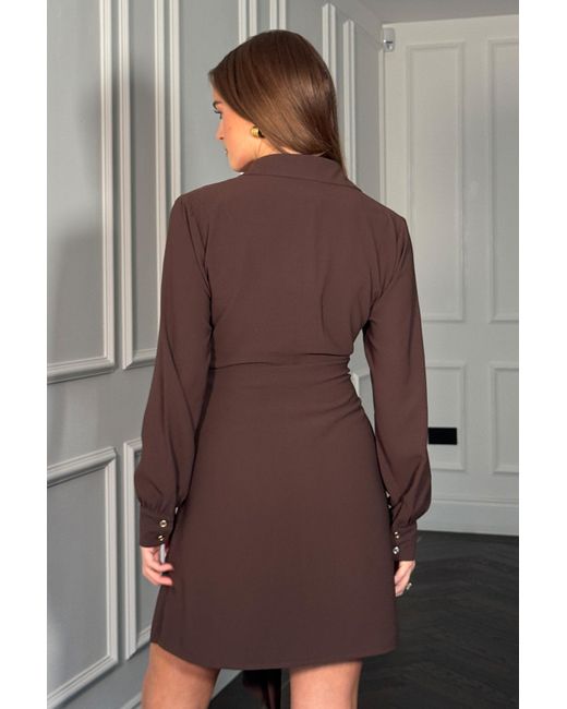 Girl In Mind Brown Mira Tie Mini Shirt Dress