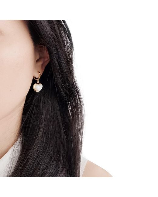 POPORCELAIN Metallic Porcelain Pearly Heart Clip-On Hoop Earrings