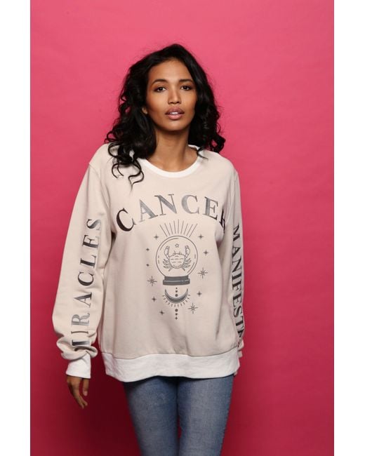 Miracles Manifester Natural Neutrals Oversized Embroidered Cancer Sign Sweatshirt