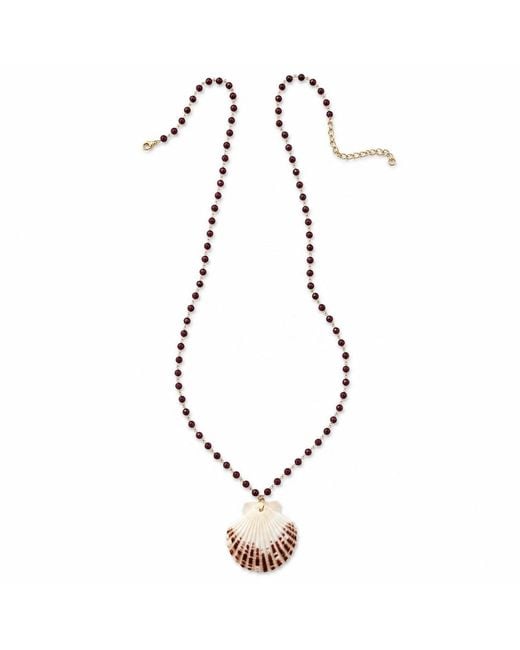 Heather Hawkins Jewelry Metallic Extra Long Scallop Shell Coin Gemstone Necklace