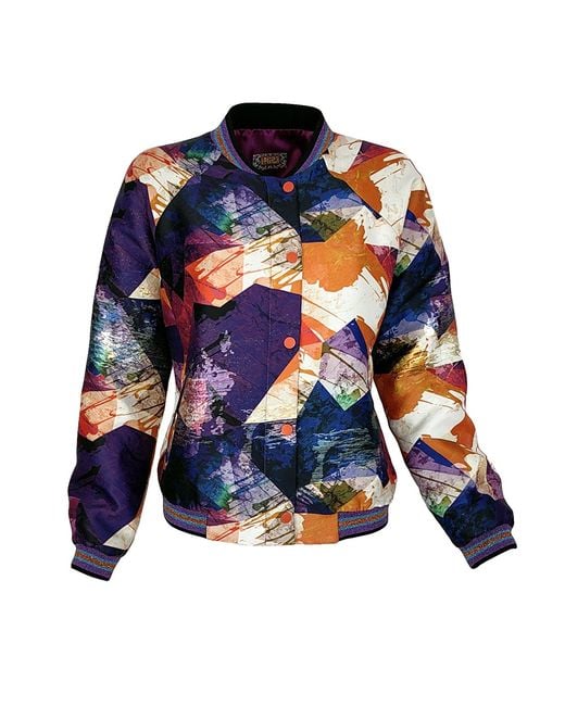 Lalipop Design Blue Abstract Print Jacquard Bomber Jacket