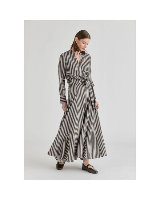 Paisie Gray Split Collarless Wrap Top With Side-Tie Waist
