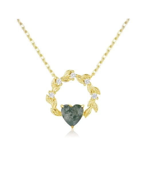 Azura Jewelry New York Metallic Heart Desire Moss Agate Vermeil Necklace