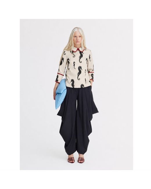 Julia Allert Natural Neutrals Ivory Seahorse Print Blouse With Cuffs – Capsule Edition