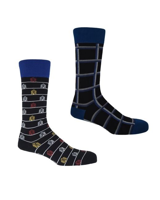 Peper Harow - Made in England Blue Check & Christmas Tree Socks Bundle for men
