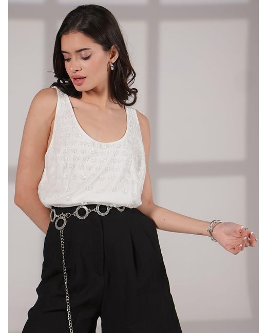 Rose & Nancy White Morena Ivory Hand Embellished Top