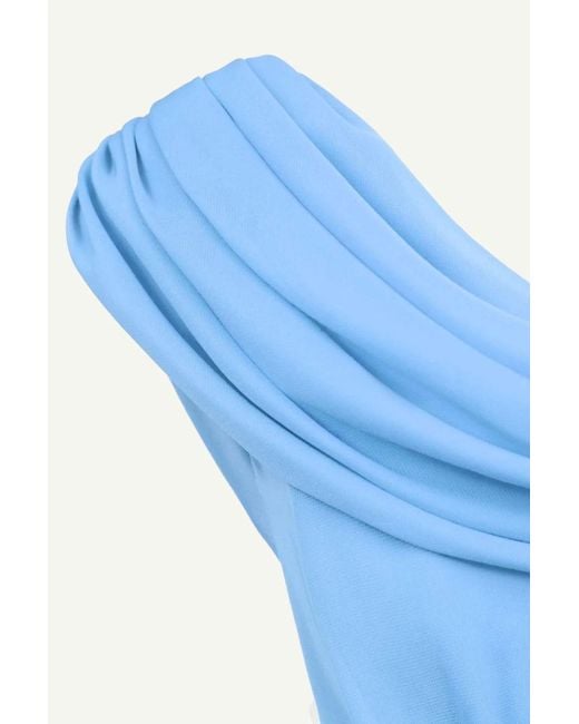 POST MERIDIEM Blue Draped Cowl-Neck Top With Front Panel Draping
