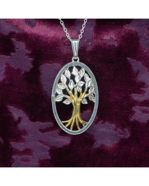 Simon Kemp Jewellers Metallic Domed Tree Of Life Pendant Eighteen Carat On Solid Sterling