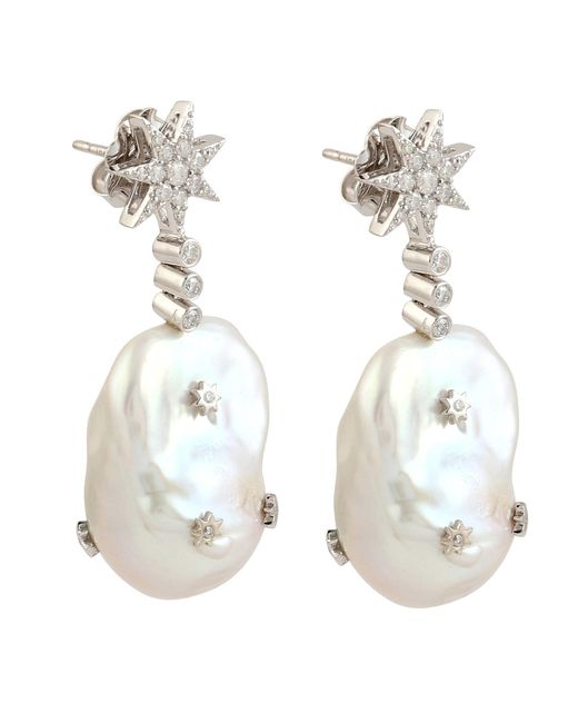 Artisan White Baroque Pearl & Diamond Star Drop Earrings