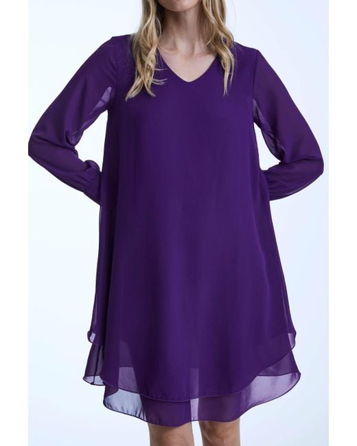 James Lakeland Purple Long Sleeve Wave Hem Dress