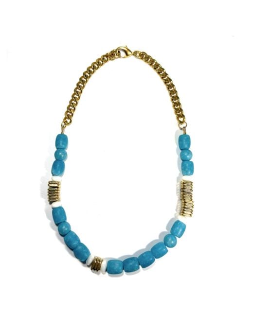 Rachel Nathan Blue Aqua Stone & Mother Of Pearl Curb Necklace