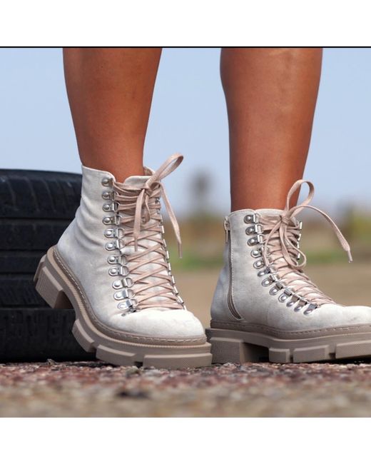 Adrenaline Fashion Metallic Neutrals Suede And Leather Lace-Up Ankle Boots – Chunky Sole Designer Handmade Boots