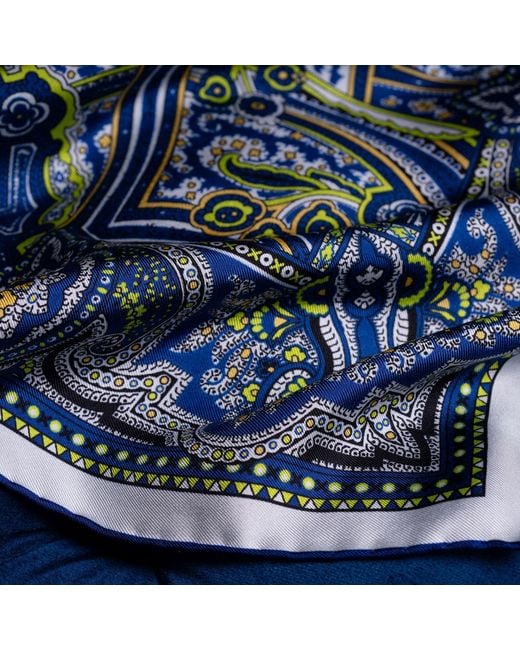 Otway & Orford Blue 'Labyrinth' Paisley Silk Pocket Square for men