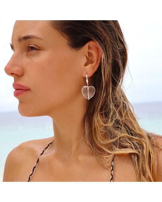 Mineralgems•Studio White Neutrals Clear Quartz Heart Earrings