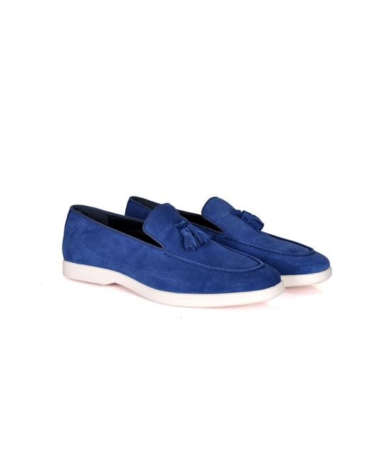 DAVID WEJ Blue Lorenzo Suede Tassel Loafers for men