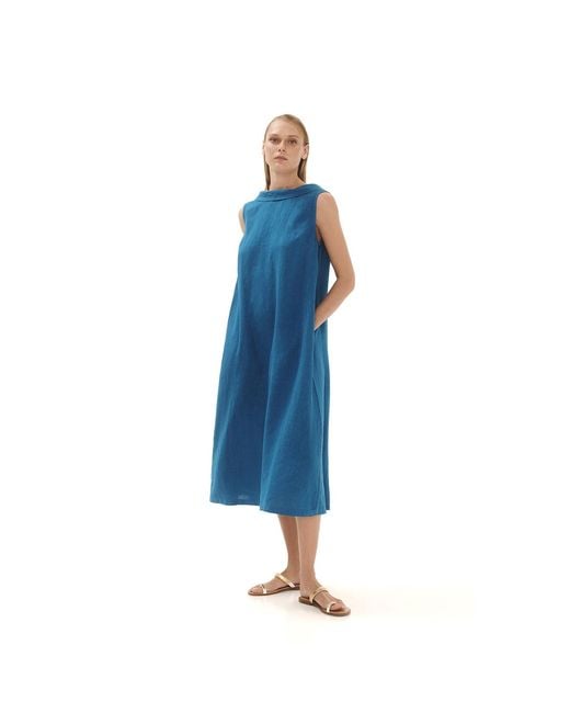 Haris Cotton Black Midi Back Tie Linen Dress