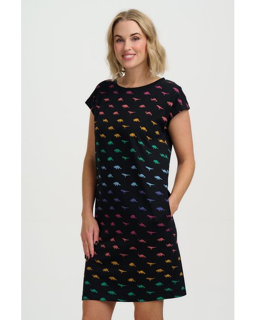 Sugarhill Black Katelyn Jersey T-Shirt Dress, Jurassic Jive