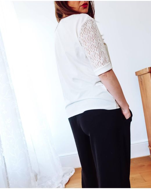 Sophie Cameron Davies White Ivory Lace Sleeve Cotton T-Shirt