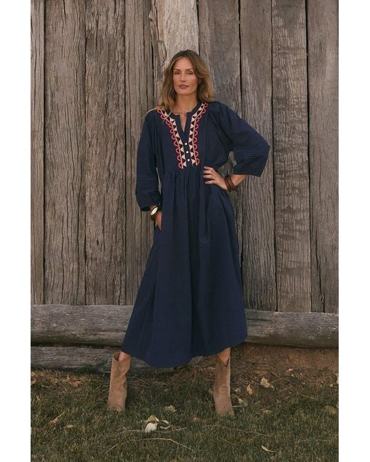Adrift Clothing Blue Elodie Smock Dress