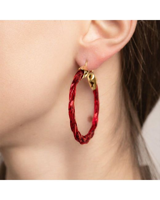 Gold & Honey Red Ruby Swirl Twist Lucite Birthstone Hoop Earrings