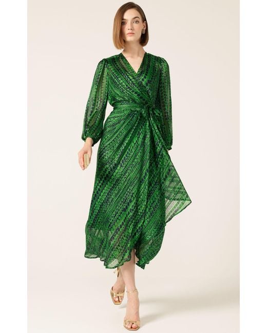 SACHA DRAKE Green Savoir Midi Wrap Dress