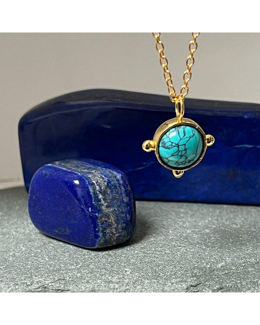 Mirabelle Metallic Wheel Of Fortune Howlite Turquoise Pendant With Simple Chain