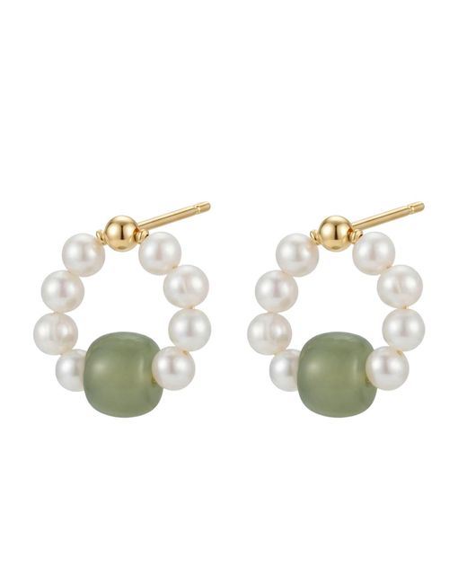 seree Green Isa Beaded Pearl Jade Hoop Earrings