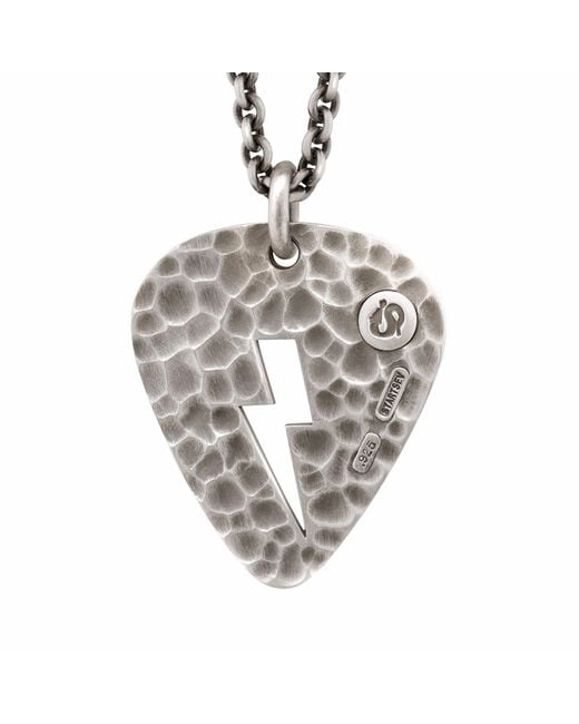 Snake Bones Metallic Lightning Bolt Plectrum Guitar Pick Pendant With Hammered Finish for men
